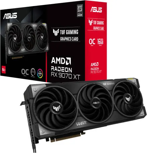 [90YV0L70-M0NA00] ASUS TUF Gaming Radeon RX 9070 XT OC 16GB GDDR6 graphics card with PCIe® 5.0, HDMI/DP2.1, rugged components and protective PCB for durable, high-fps gaming. 90YV0L70-M0NA00