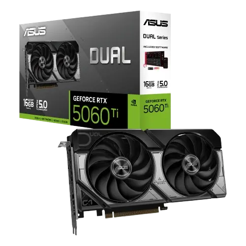 [90YV0MH1-M0NA00] ASUS Dual GeForce RTX 5060 Ti 16GB GDDR7 graphics card with efficient cooling and strong performance for smooth gaming and creative tasks. 90YV0MH1-M0NA00