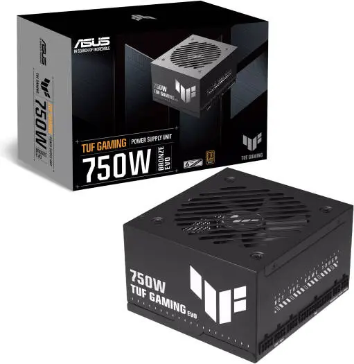 [90YE00D5-B0NA00] ASUS TUF 750B 80+ Bronze 750 W power supply with dual-ball fan bearings for reliable cooling and stable gaming performance. 90YE00D5-B0NA00