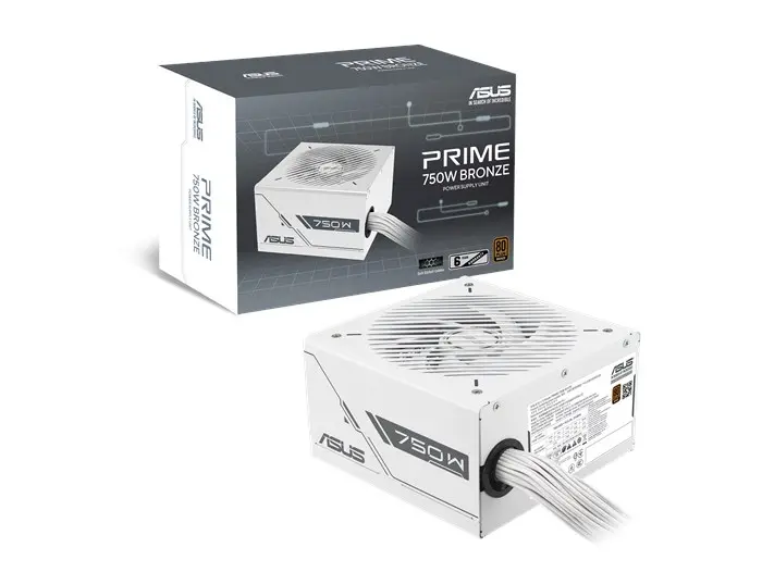 [90YE00Y3-B0NA00] ASUS Prime 750W 80+ Bronze power supply in white with reliable performance and efficient cooling for stable system operation. 90YE00Y3-B0NA00