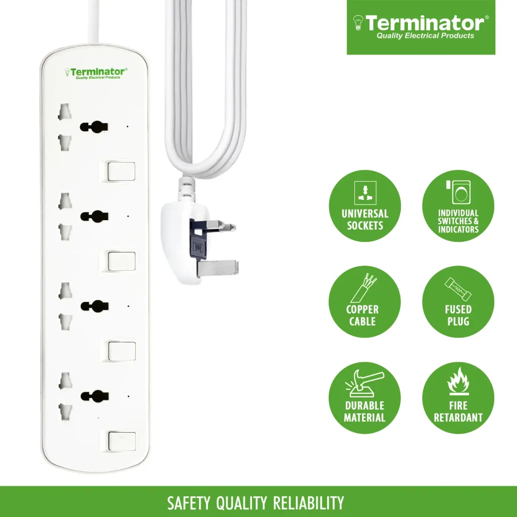 [TPB 484-4M] Terminator TPB 484-4M 4-way universal power extension socket with durable construction and reliable performance—ideal for safe, everyday power management TPB 484-4M