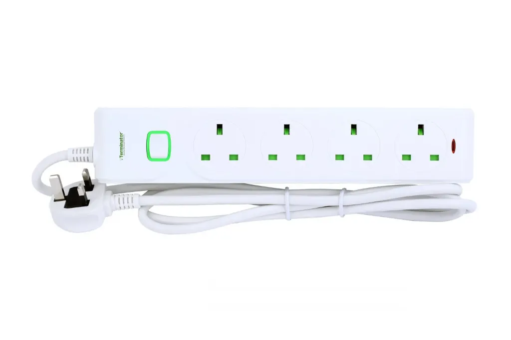 [TPB 24UK-3M] Terminator 4-way UK power extension socket with master switch, single indicator, 1.25mm² 3M cable, and 13A fused moulded plug