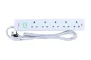 Terminator 5-way UK power extension socket with master switch, single indicator, 1.25mm² 2M cable, and 13A fused moulded plug