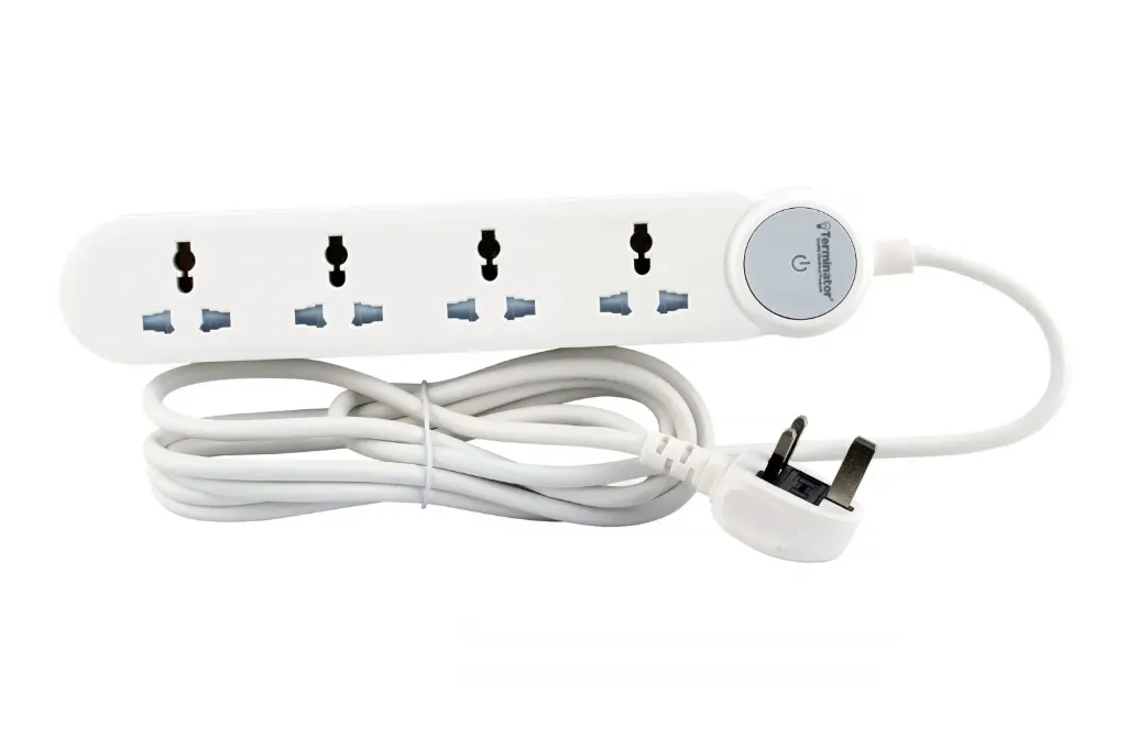 Terminator 4-way universal power extension socket with master switch, LED indicator, 3M cable, and 13A fused plug