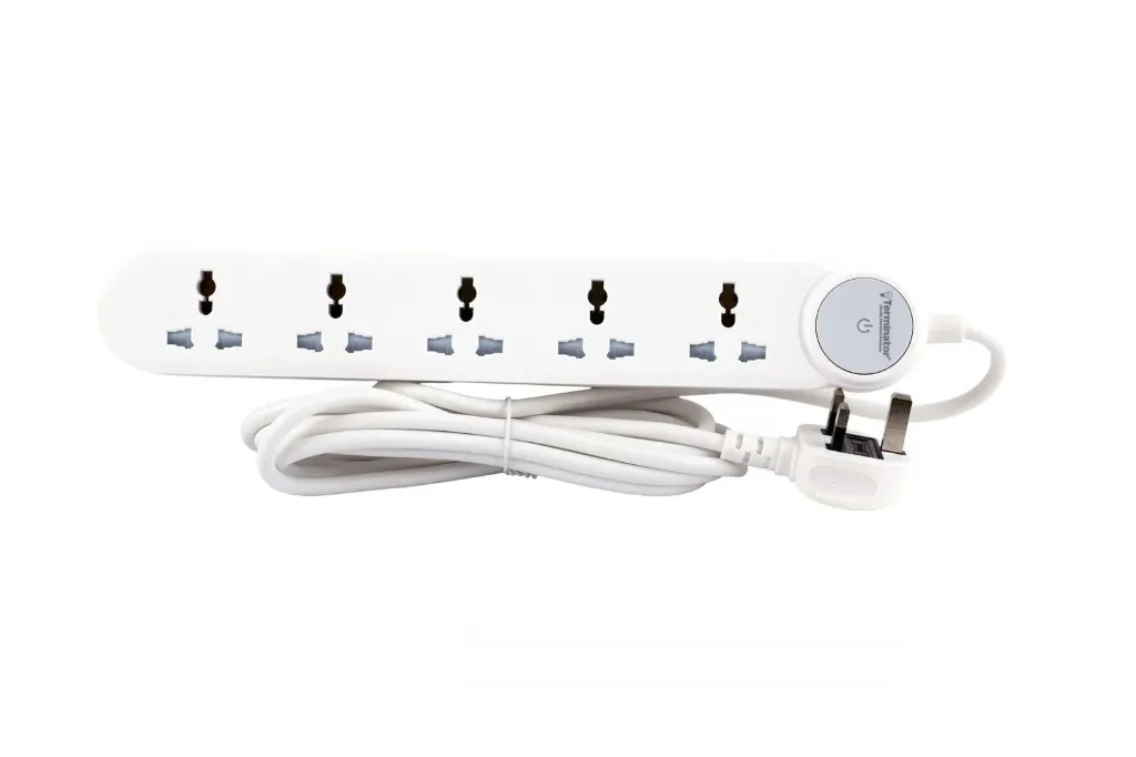 [TPB 585M-3M] Terminator 5-way universal power extension socket with master switch, LED indicator, 3M cable, and 13A fused plug