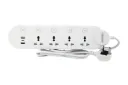 Terminator 4-way universal power extension socket with 3 USB ports (2.6A, Type-A & Type-C), individual switches, LED indicators, 2M cable, and 13A fused plug