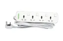 Terminator 4-way universal power extension socket with individual switches, LED indicators, 1.25mm² 2M cable, and 13A fused moulded plug