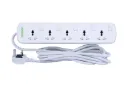Terminator 5-way universal power extension socket with individual switches, LED indicators, 1.25mm² 2M cable, and 13A fused moulded plug