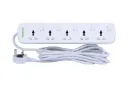 Terminator 5-way universal power extension socket with individual switches, LED indicators, 1.25mm² 4M cable, and 13A fused moulded plug