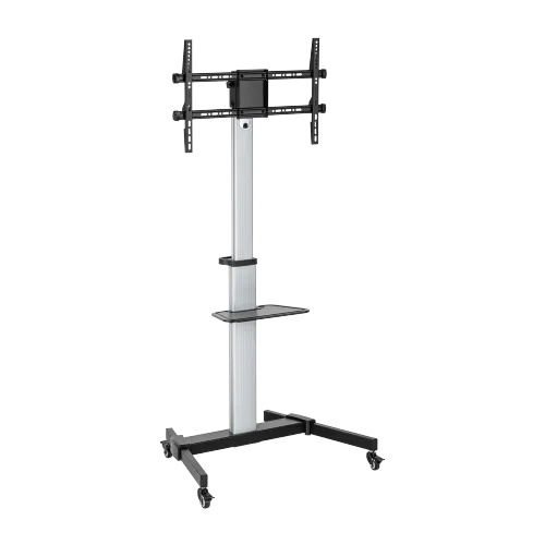 VEOTECH FS44-46TW Heavy Duty TV Cart (37-86") - 50kg Capacity with Locking Casters, D-Ring Handle & Equipment Shelf