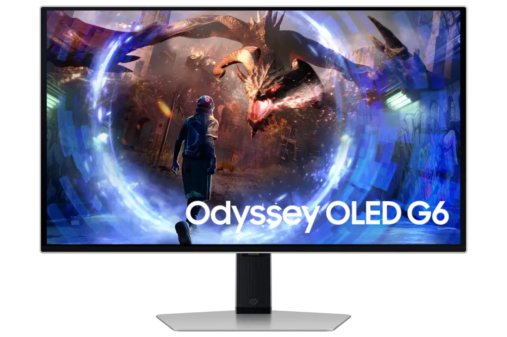 Samsung 27" Odyssey OLED G6 G60SD QHD Gaming Monitor, 2560×1440 Resolution, 360Hz Refresh Rate, 0.03ms Response Time, OLED Panel, Flat Design, Silver, Middle East Version - LS27DG602SMXUE