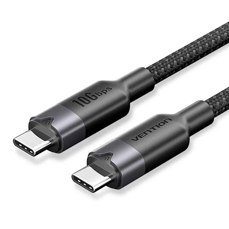 VENTION USB 3.2 Gen 2 Type-C to Type-C Cable (0.5m) – 10Gbps Data, 4K@60Hz Video Output, 5A PD Power Delivery, Aluminum Alloy – Black # TRGBD