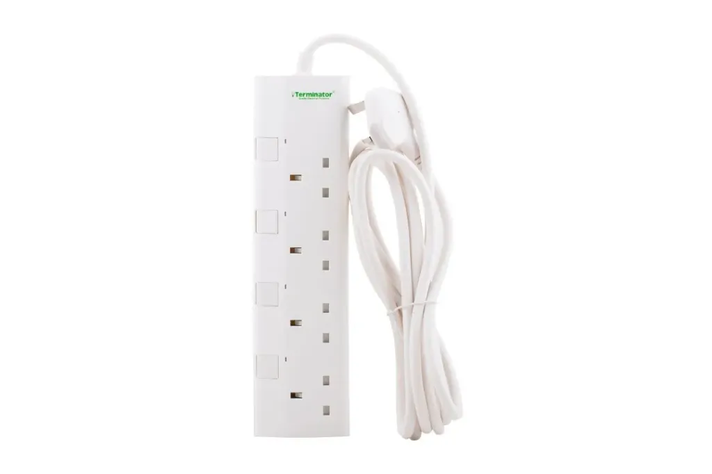 [TPB 664UK-2M] Terminator 4-Way UK Power Extension Socket, Individual Switches & Neon Indicators, 2M 1.25mm² Cable, 13A Fused Plug, 3250W Max, BS1363/A Standard