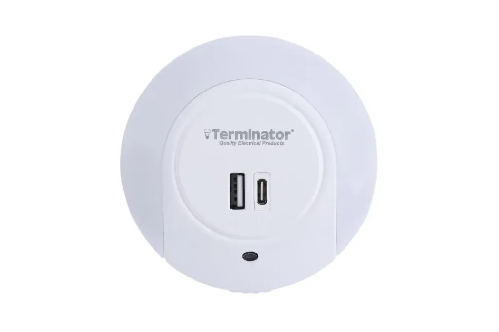[TNL 306S-UAC] Terminator LED Night Light with Sensor, 2 USB Ports (A & C) 5V 2A, Smart Light Control, 8000H Lifespan, UK Plug – White