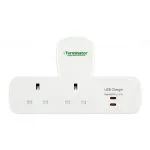 [TMA 603T-UK-SQ] Terminator 3-Way UK T-Socket Multi Adapter, 13A Fused Plug, Safety Shutter, 3250W Max, 250V 50/60Hz, BS1363/A IEC 60884-2-5, SASO & G Mark Approved, Made in UAE