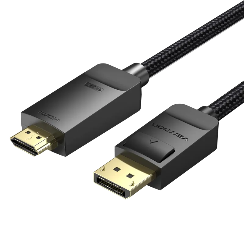 [HFKBF] VENTION Cotton Braided 4K DP Male to HDMI-A Male HD Cable Black (1 M)