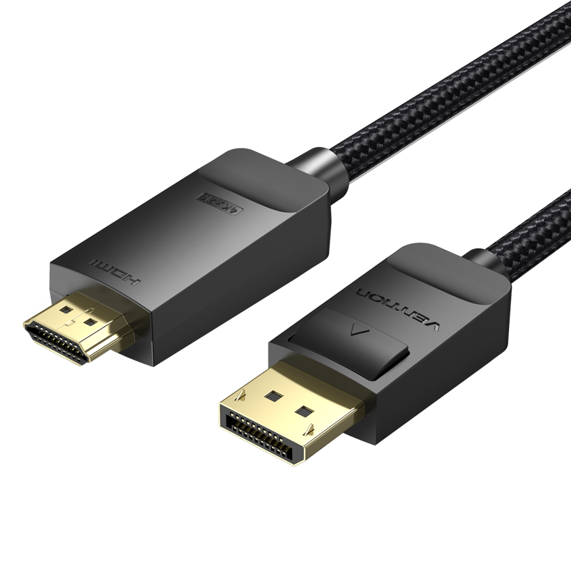 [HFKBI] VENTION Cotton Braided 4K DP Male to HDMI-A Male HD Cable 3M Black Model # HFKBI