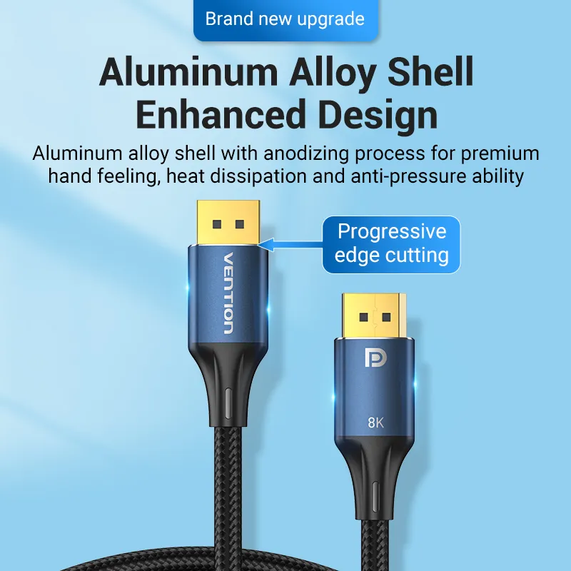 VENTION DisplayPort Cable DP Male to Male 8K@60Hz / 4K@144Hz HD Cable Cotton Braided for High Resolution Display