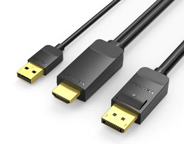 VENTION HDMI to DP DisplayPort Unidirectional Cable 4K@60Hz with USB-A powerd and 18Gbps Data Transmission Speed for PC Laptop and Consoles