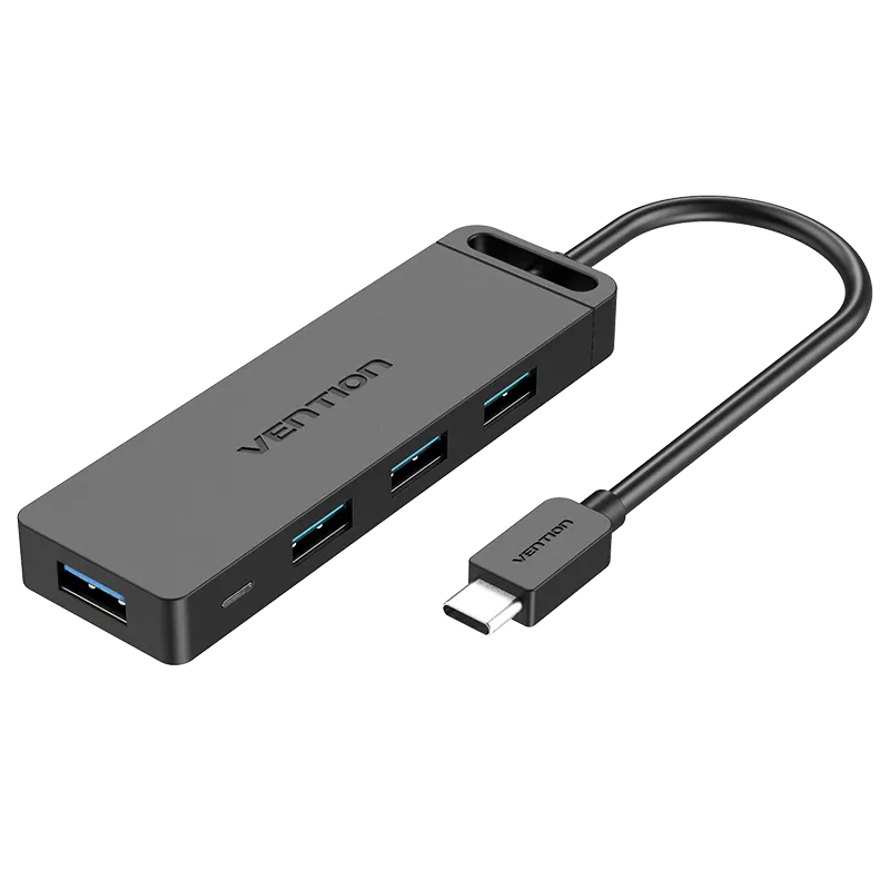 [TGKBB] VENTION USB C to 4-Port USB 3.0 Hub Ultra-Slim Data USB Splitter [Charging Supported] Compatible with MacBook, Laptop, Surface Pro, PC, Flash Drive, Mobile HDD (0.15 M)