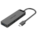 VENTION USB C to 4-Port USB 3.0 Hub Ultra-Slim Data USB Splitter [Charging Supported] Compatible with MacBook, Laptop, Surface Pro, PC, Flash Drive, Mobile HDD
