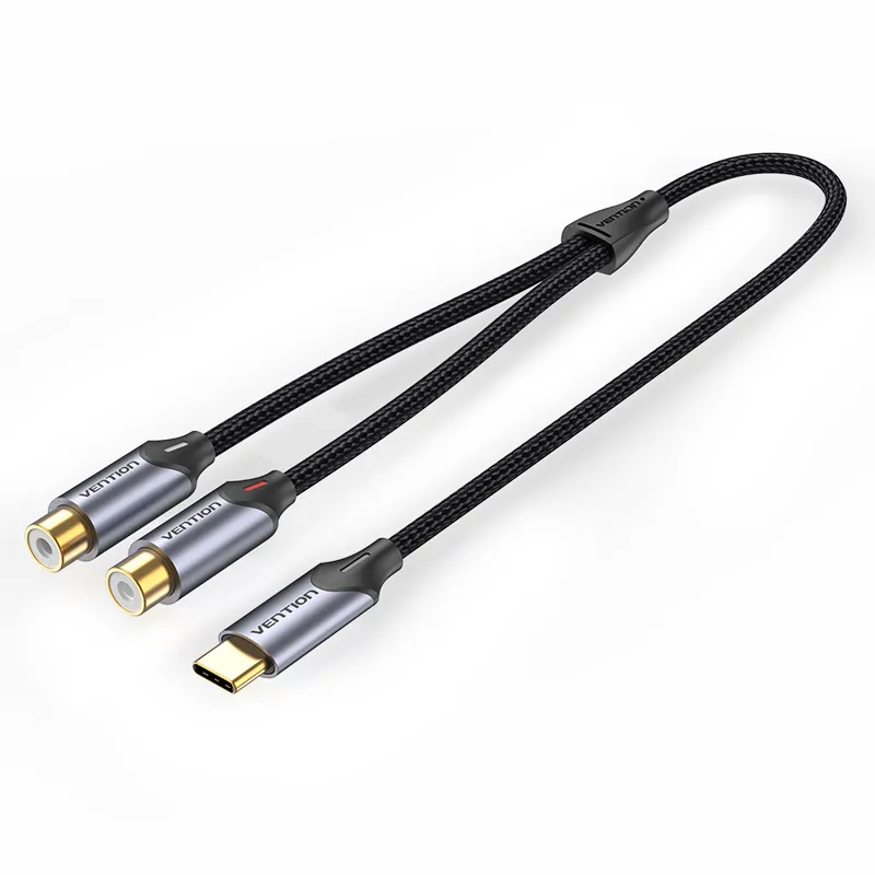 [BGVHD] VENTION USB-C Male to 2-Female RCA Cable Gray Aluminum Alloy Type (0.50 M)