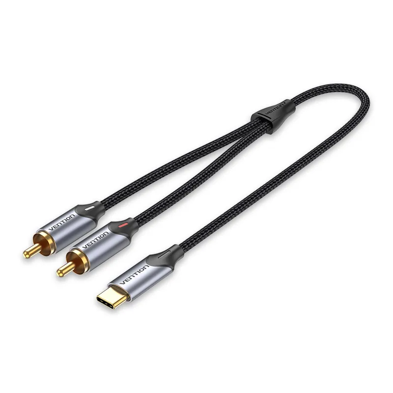 [BGUHD] VENTION USB-C Male to 2-Male RCA Cable Gray Aluminum Alloy Type (0.50 M)