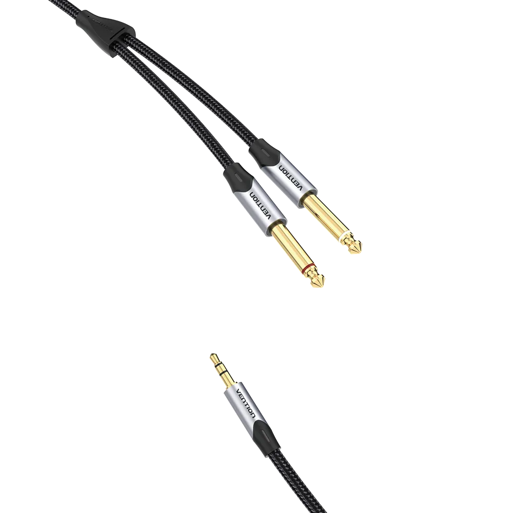 VENTION Cotton Braided 3.5mm Male to 2*6.5mm Male Audio Cable Gray Aluminum Alloy Type