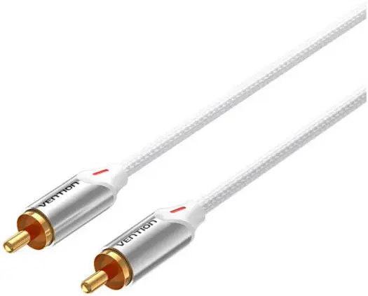 [BCRIF] Vention Cotton Braided RCA Male to Male Audio Cable, Gold-Plated, Enameled Copper, Aluminum Alloy Shell, Silver (1 M)