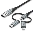 VENTION USB 2.0 A Male to 3-in-1 Micro-B&USB-C&Lightning Male Cable Gray Aluminum Alloy Type