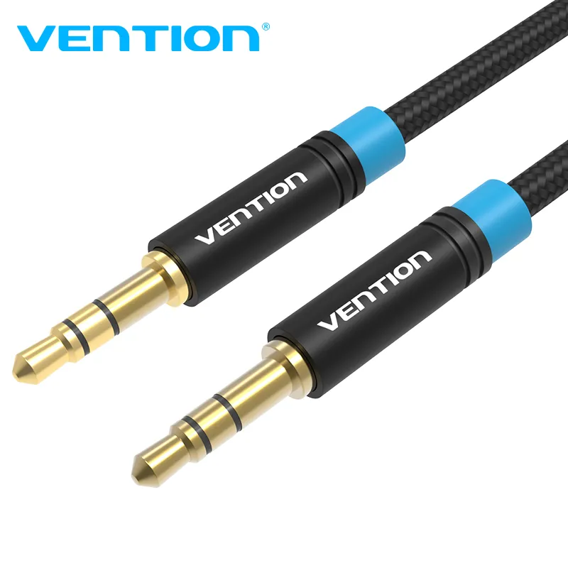 VENTION Cotton Braided 3.5mm Male to Male Audio Cable  Black Metal Type