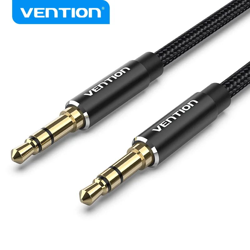 VENTION Cotton Braided 3.5mm Male to Male Audio Cable Black Aluminum Alloy Type