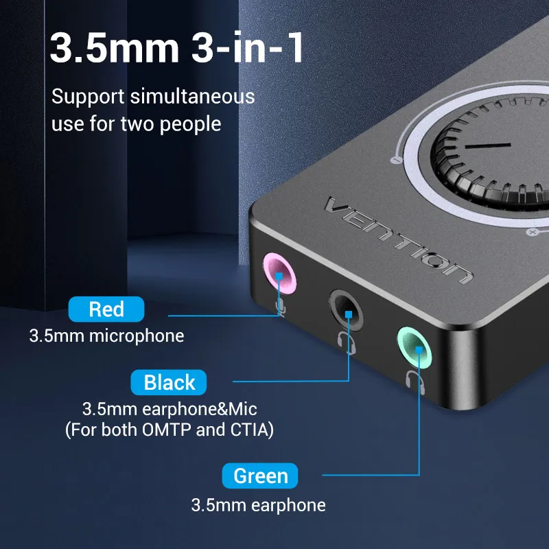 VENTION USB 2.0 External Stereo Sound Adapter with Volume Control Black ABS Type