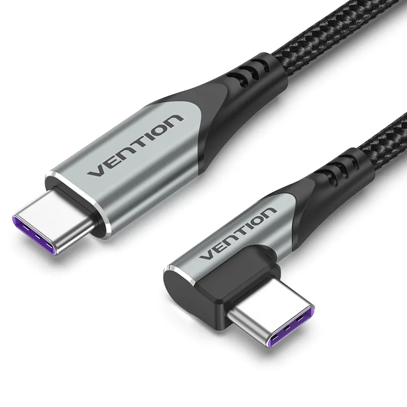 VENTION USB 2.0 C Male Right Angle to C Male 5A Cable Gray Aluminum Alloy Type