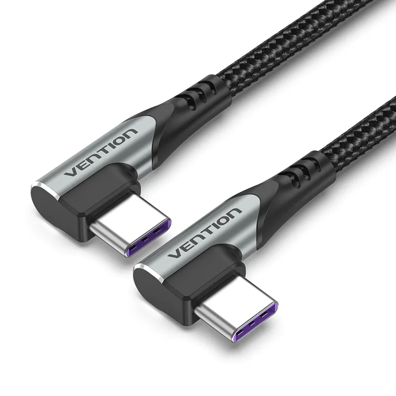 VENTION USB 2.0 C Male to C Male Dual Right Angle 5A Cable Gray Aluminum Alloy Type