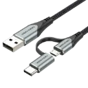 VENTION USB 2.0 A Male to 2-in-1 Micro-B&USB-C Male Cable Gray Aluminum Alloy Type