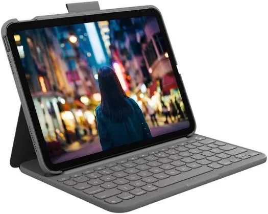 [920-011414] Logitech Slim Folio Bluetooth Keyboard Case for iPad (10th Gen) – Arabic – Oxford Grey