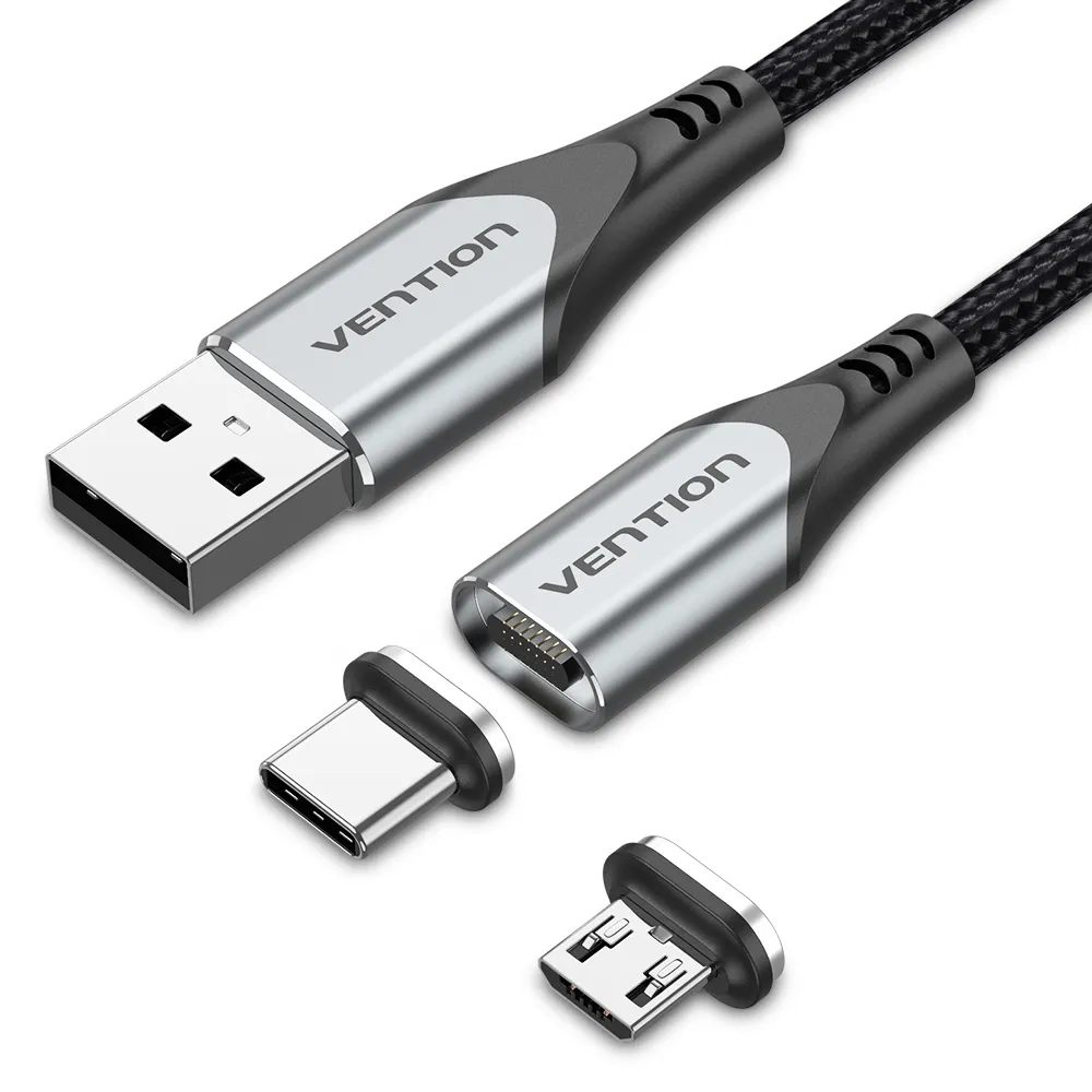 [CQMHD] VENTION USB 2.0 A Male to 2-in-1 Micro-B&USB-C Male Magnetic Cable Gray Aluminum Alloy Type (0.50 M)