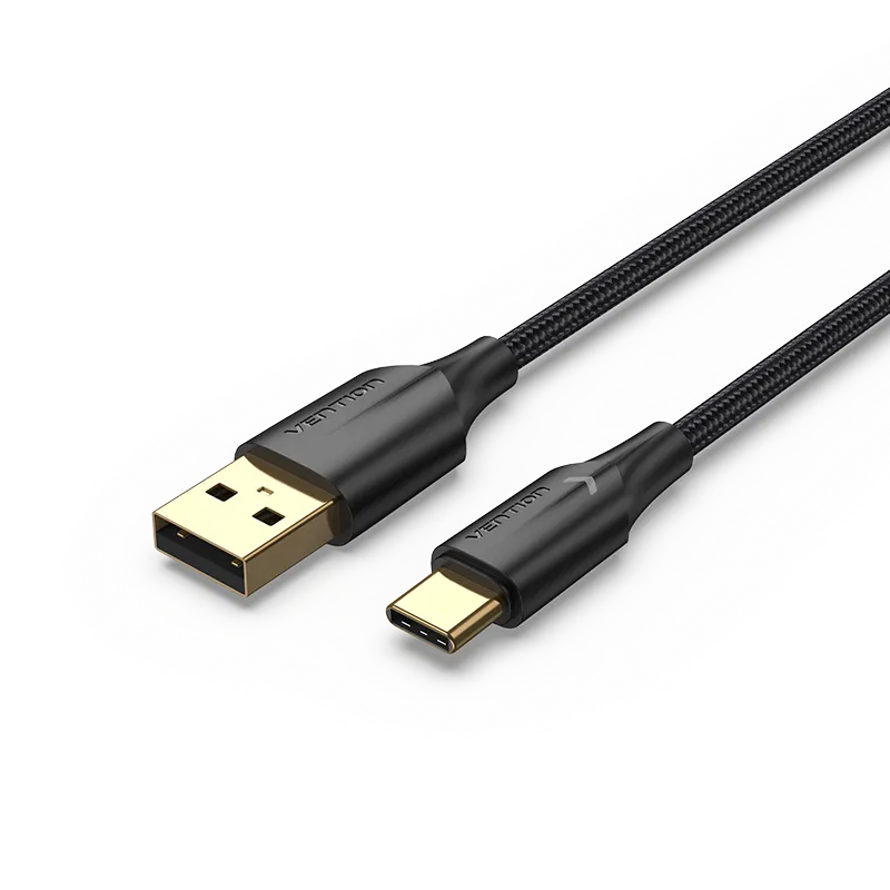 [CTFBF] VENTION Nylon Braided USB 2.0 A Male to C Male 3A Cable Black LED Type (1 M)