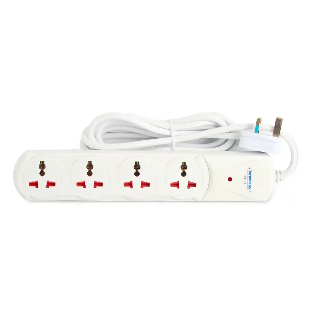 [TPB 14I-2M-CB] Terminator 4 Way Universal Power Extension Socket With Indicator 1.00mm2 Wire Off White Body Cable 13A Plug (2 M)