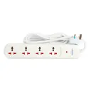 Terminator 4 Way Universal Power Extension Socket With Indicator 1.00mm2 Wire Off White Body Cable 13A Plug