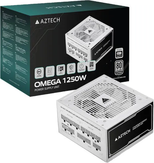 Aztech Power Supply Omega 1250W Platinum Fully Modular - ATX 3.1 and PCIE 5.1 Ready - WHITE