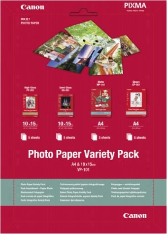 [0775B079AA] Canon VP-101 Photo Paper Variety Pack 4x6 and A4 - 20 Sheets