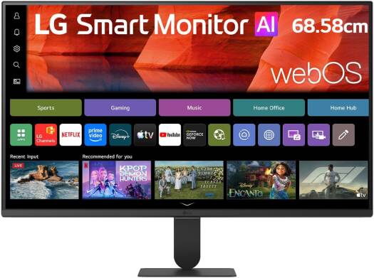 LG Smart Monitor AI U5s 27" IPS Display, FHD Resolution, 120Hz Refresh Rate, HDR10, 250 Nits Brightness, 99% sRGB, 2x HDMI, 2x USB-A, Black Design. 27U511SB-B.