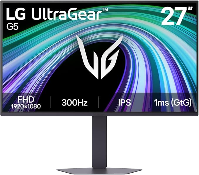 LG UltraGear™ G5 27G550B-B 27 inch FHD 300Hz IPS Gaming Monitor | sRGB 99%, HDR10, 1ms GtG, G‑SYNC Compatible, FreeSync Premium, Height/Tilt/Pivot/Swievel Adjustable Stand, HDMI & DisplayPort