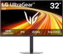 LG 32G620B-B 32-inch Ultragear QHD (2560 x 1440) IPS Gaming Monitor, 200Hz, 1ms, NVIDIA G-Sync Compatible, AMD FreeSync Premium, HDR10, HDMI, DisplayPort, Tilt/Height/Swivel/Pivot Stand, Black