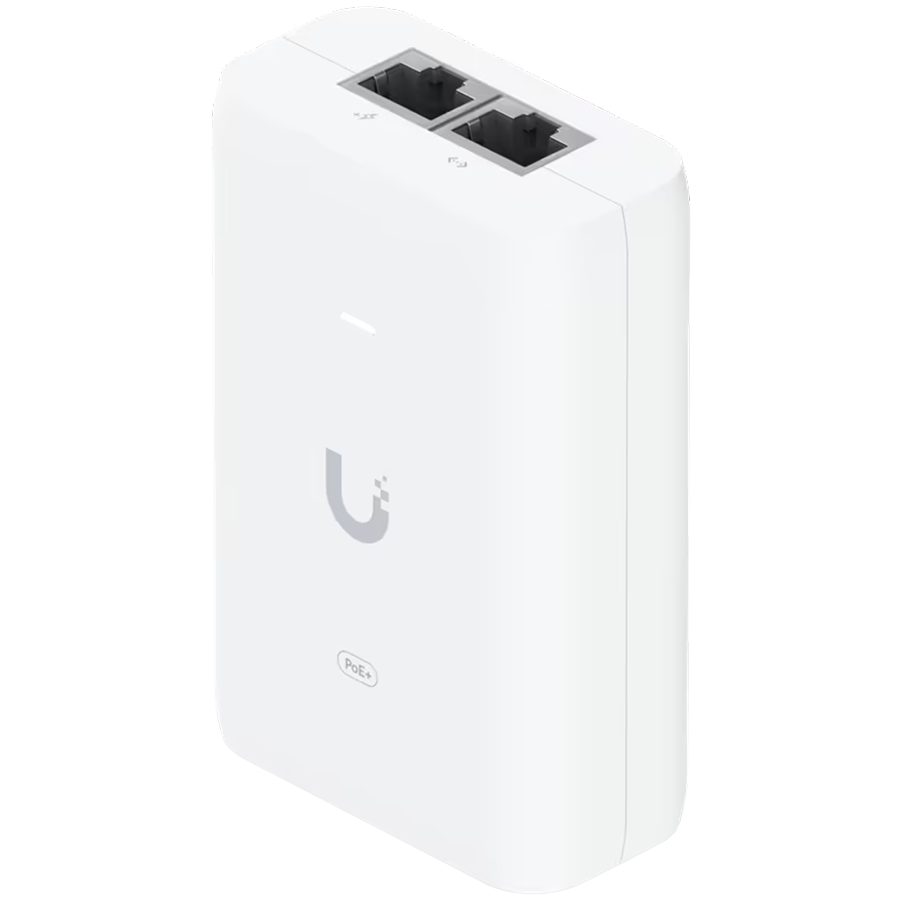 [U-POE-PLUS-EU] Ubiquiti U-POE+ adapter 30W, powers UniFi PoE+ devices, reduce dependency on PoE switch power, Contains RJ45 data input, AC cable with earth ground, and PoE+ output