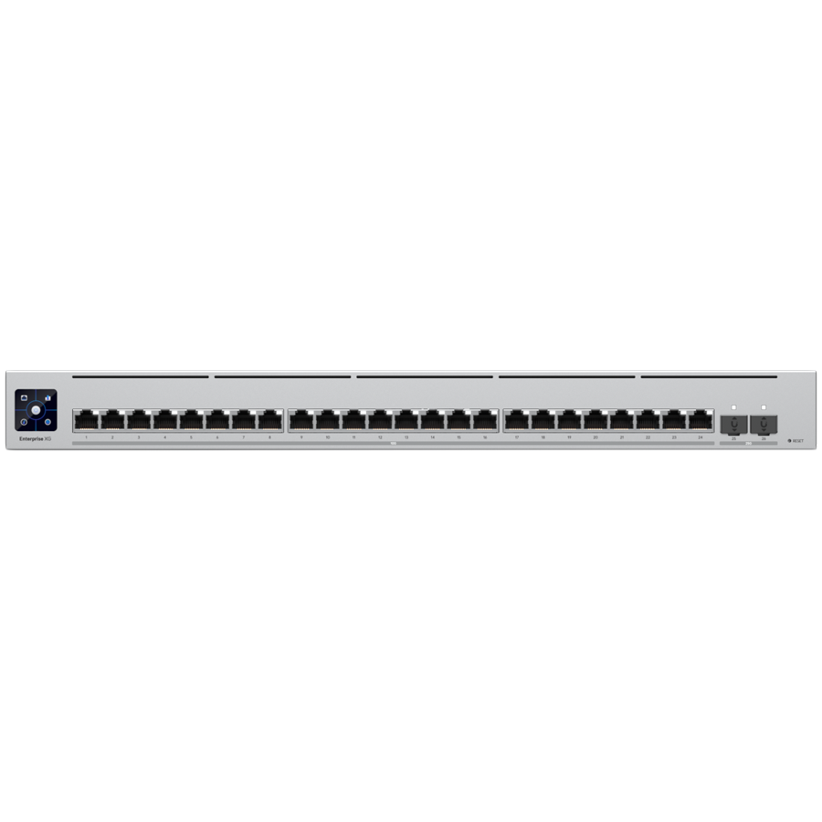 Ubiquiti Layer 3 switch with (24) 10GbE RJ45 ports and (2) 25G SFP28 ports