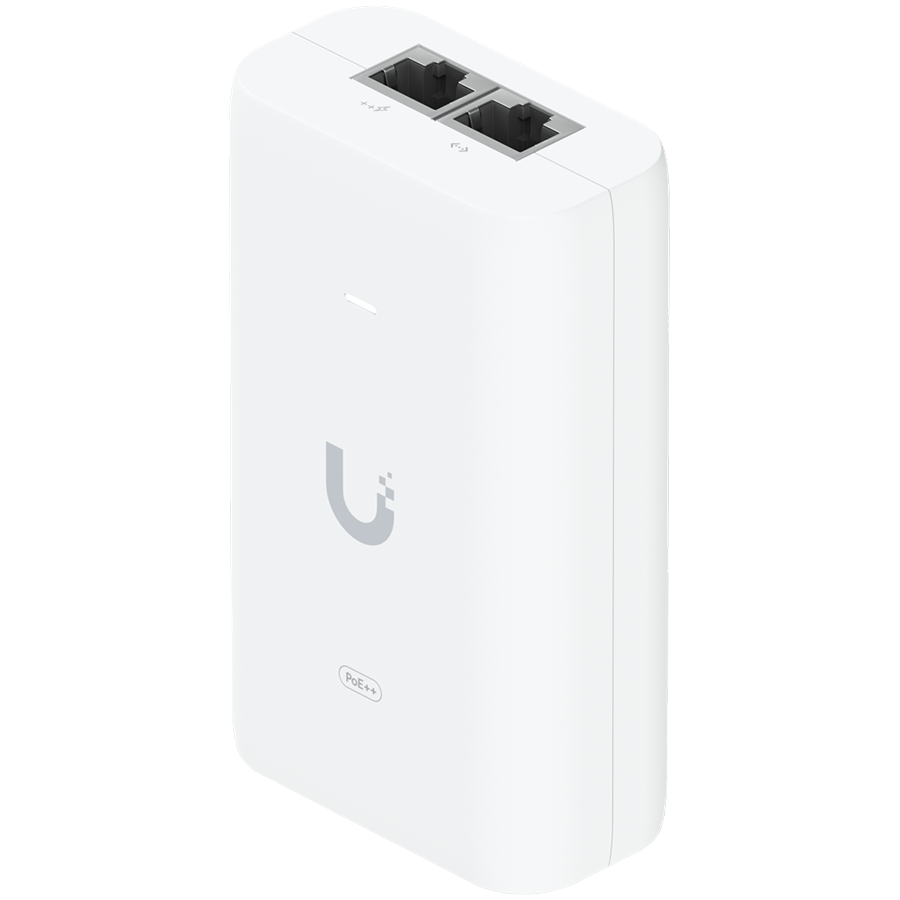 [U-POE-PLUS_PLUS-EU] UBIQUITI PoE++ Adapter; Delivers up to 60W of PoE++; Surge, peak pulse, and overcurrent protection; Contains RJ45 data input, AC cable with earth ground, and PoE++ output; LED indicator for status monitoring.