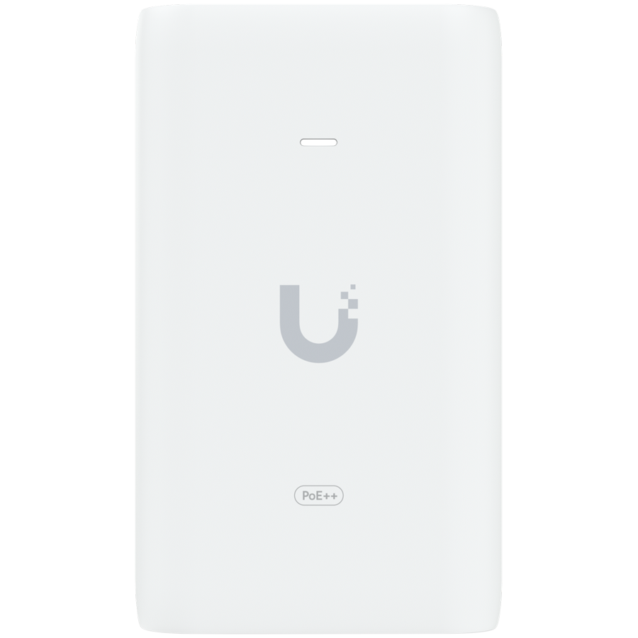 [U-POE-PLUS_PLUS] UBIQUITI PoE++ Adapter; Delivers up to 60W of PoE++; Surge, peak pulse, and overcurrent protection; Contains RJ45 data input, AC cable with earth ground, and PoE++ output; LED indicator for status monitoring.